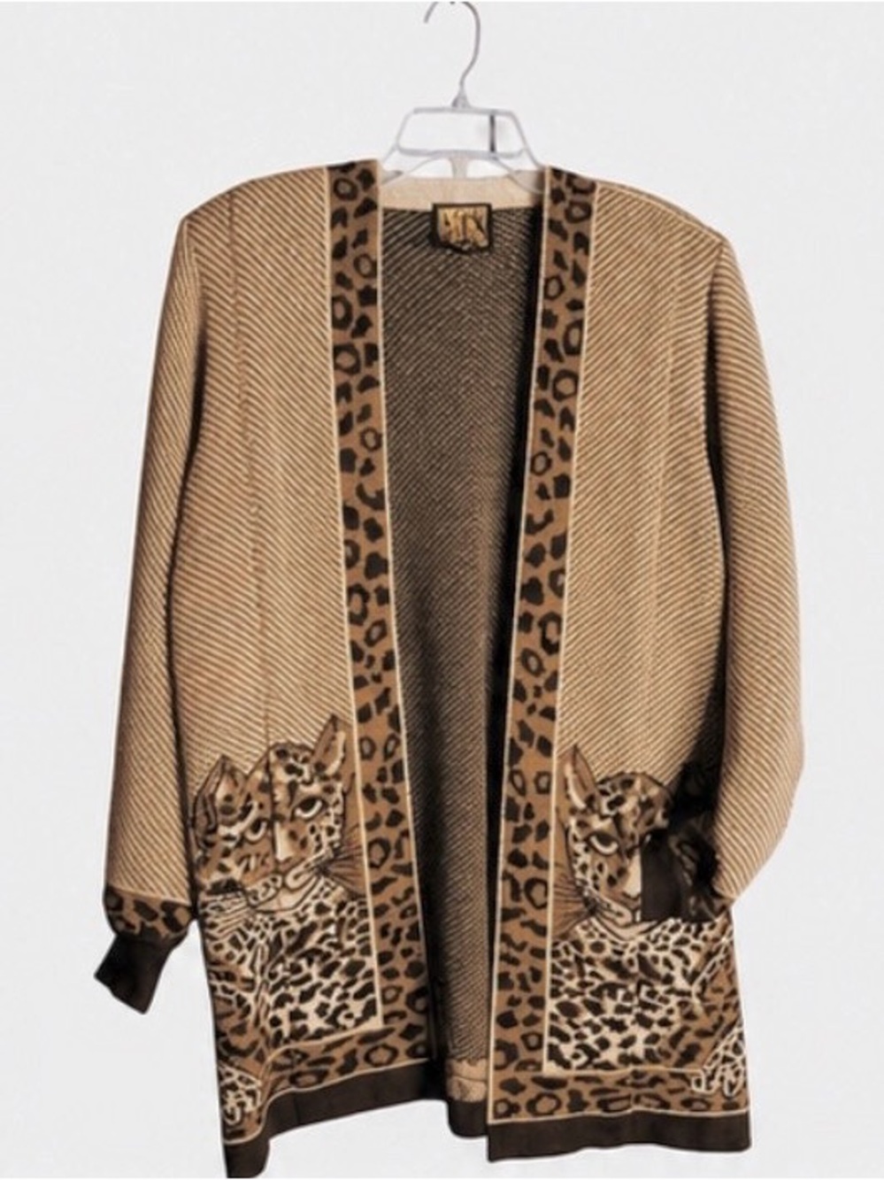 Vintage LACE by Nelly Anne Leopard Cat Open Front Cardigan Sweater Large